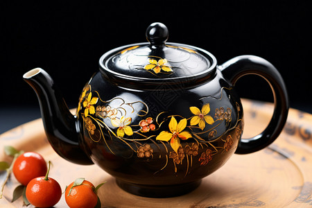 桌子上的陶瓷茶壶背景图片