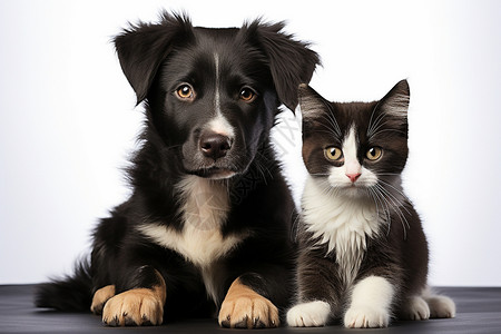 趴着的动物小狗和小猫背景图片