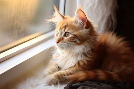 透过窗台望向窗外的猫咪图片