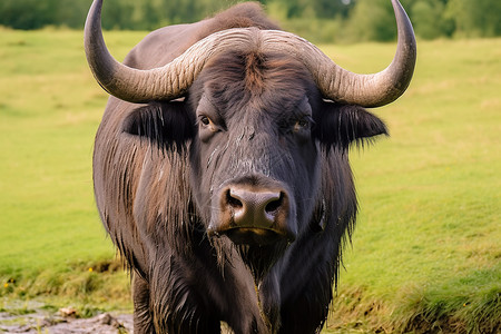草原上强壮的大角水牛图片