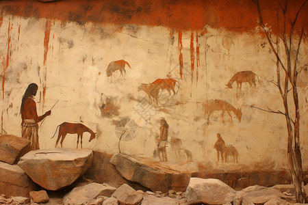 原始的远古时期的岩石壁画插画