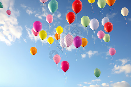 五彩缤纷的气球在蓝天白云的下背景