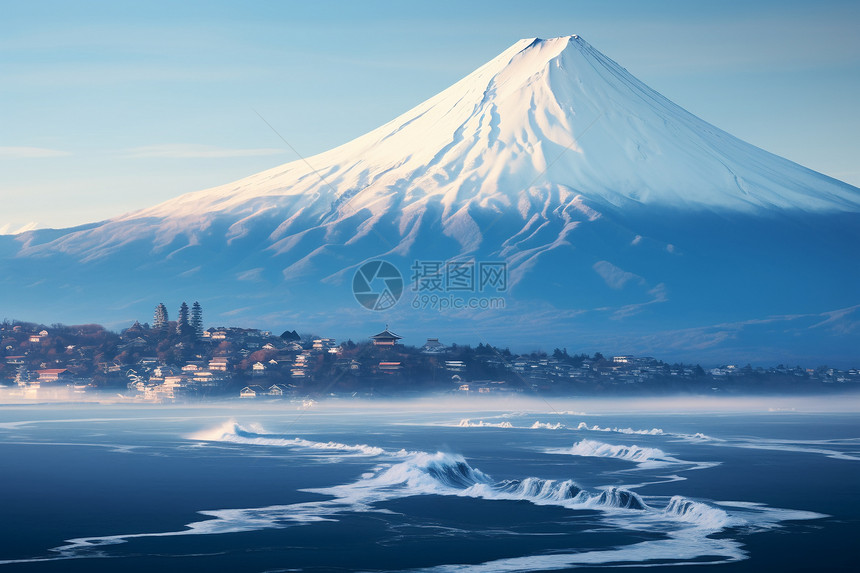 寒冬中的富士山图片