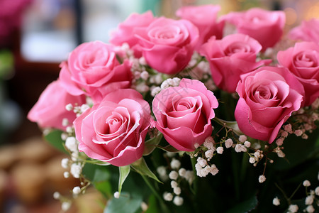 浪漫的粉色玫瑰花束图片