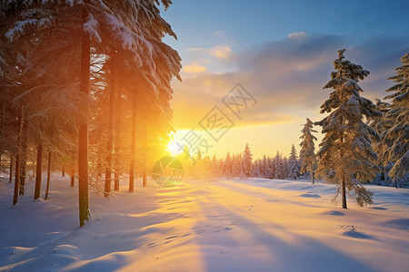 冬日白雪纷飞的景色背景图片