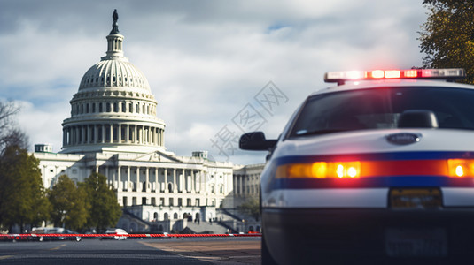 执法安全保护国会大厦安全的警车背景