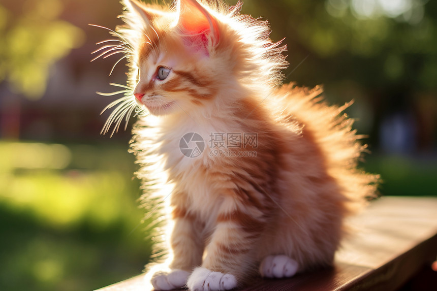 阳光下毛茸茸的小猫图片