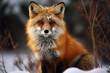 雪地中觅食的红狐图片