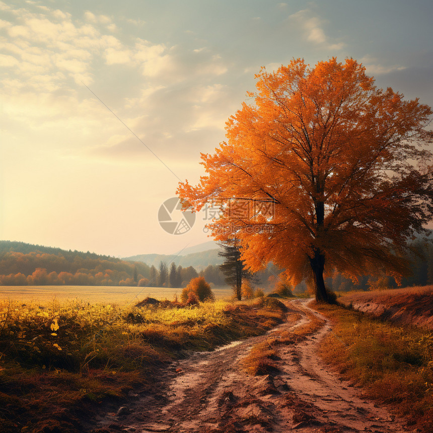 秋季静谧的乡间小路图片