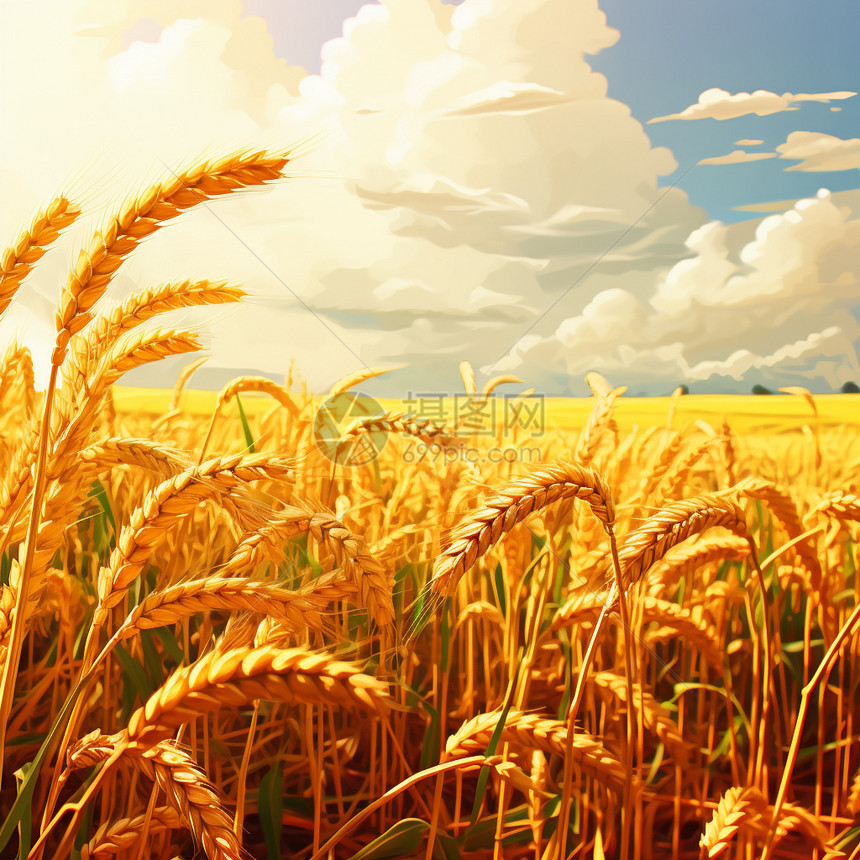 麦田中金黄色的麦穗图片