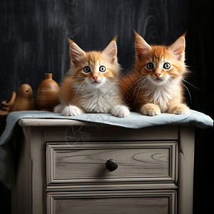柜子上机灵的小猫图片