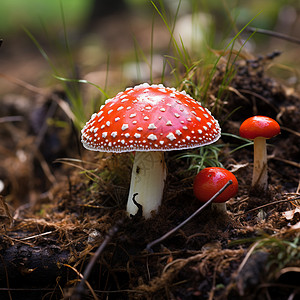 雨后生长的野生蘑菇背景图片