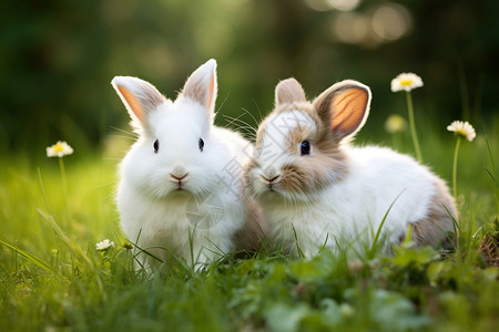 春天时光可爱的兔子享受阳光时光背景
