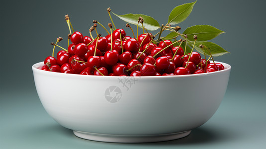 鲜红的樱桃装满食物碗高清图片