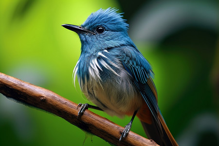 一只小蓝鸟栖息在树枝上背景