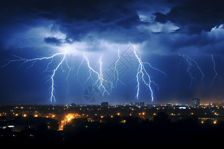 暴雨天空夜晚危险的雷电背景