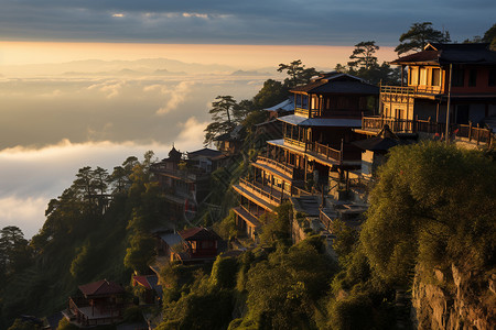 山顶上的建筑物背景图片