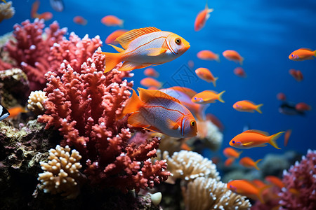 珊瑚礁岩珊瑚丛里的小鱼背景