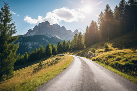 山间日落山间的公路美景背景