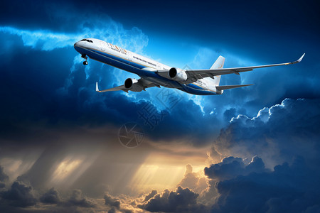 云层中穿梭的飞机高清图片