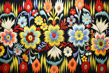 彩色装饰花纹传统绣花艺术背景
