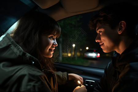 汽车中的年轻情侣图片