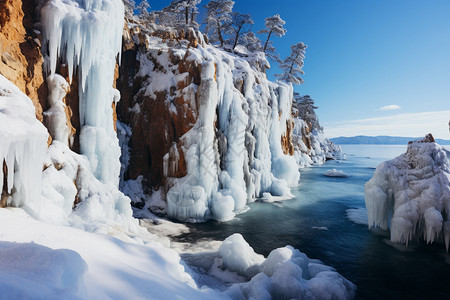 美丽的冬季贝加尔湖景观图片