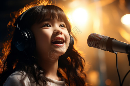 儿童音乐会录音室的小女孩背景