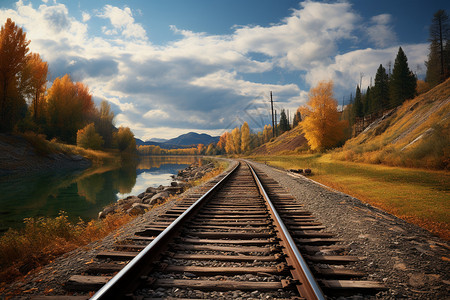 秋天户外的铁轨图片