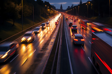 城市夜晚道路夜晚繁忙的交通设计图片