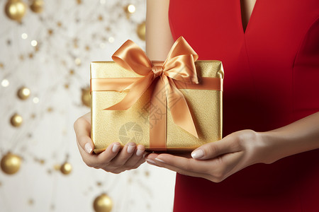 金色丝带包装的礼物背景图片