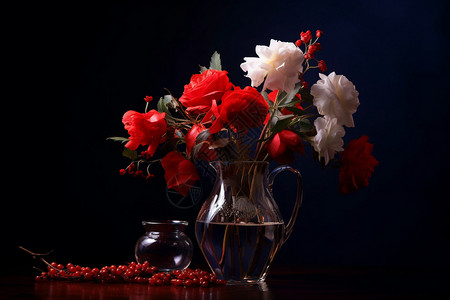 暗黑风花瓶中的花束图片