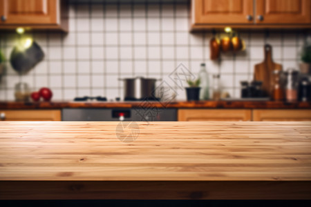 厨房瓷砖厨房中的木质柜台背景
