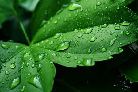 清新夏日绿叶上的水滴图片