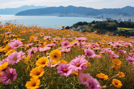 野花满山坡满山的荷兰菊背景