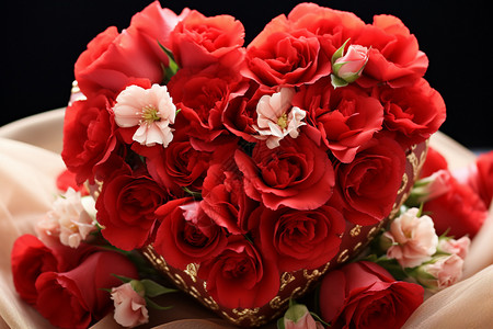 心形的红色玫瑰花束图片