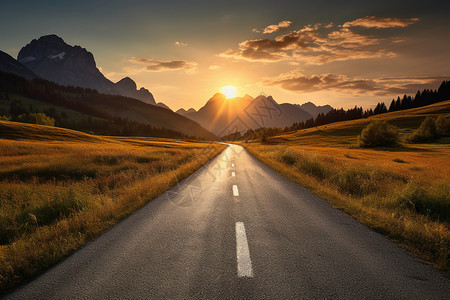 山间日落乡村山间的公路背景