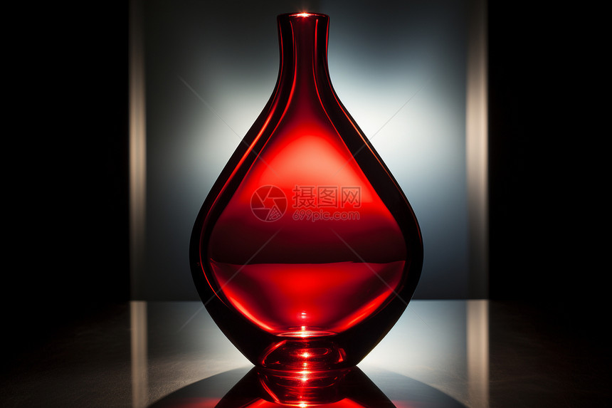 红色花瓶映衬出玻璃的微光图片