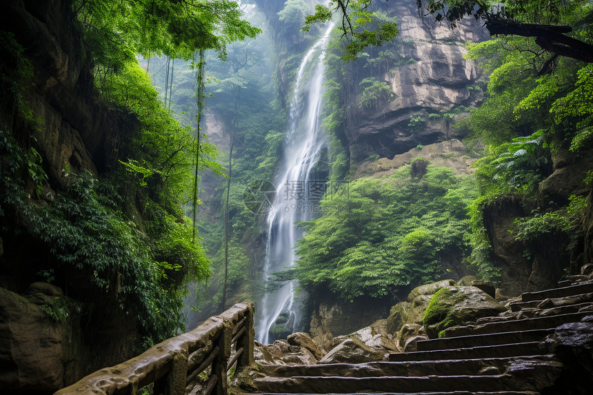 美丽的夏季山川瀑布景观图片