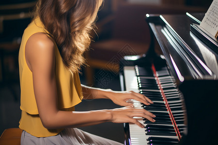 弹钢琴的年轻女子背景图片
