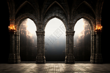 哥特式拱门古老的城堡建筑设计图片