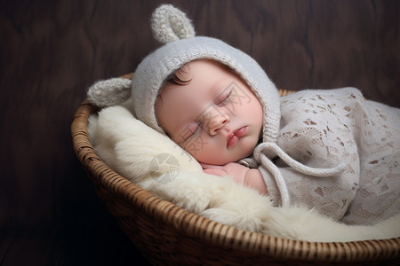 毛毯中猪摇篮中可爱的小婴儿背景