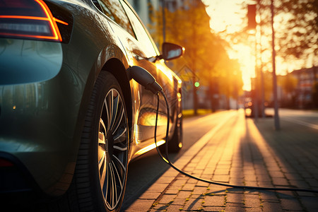 城市道路上充电的新能源汽车图片