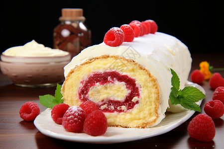 蜂蜜奶油蛋糕餐盘中的蔓越莓奶油蛋糕背景