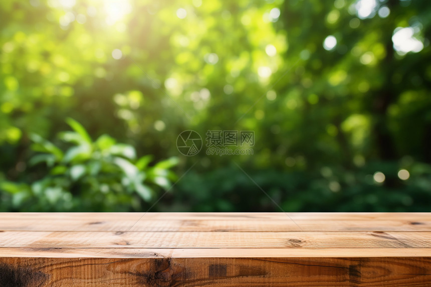 林中光滑的木质桌面图片