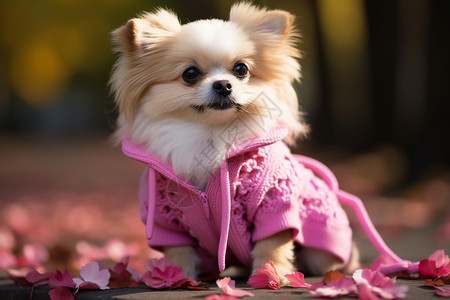 可爱的小狗穿着粉色外套图片