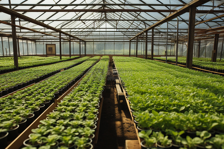 农业暖棚中培育的有机蔬菜图片
