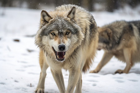 冬季荒野雪地中的狼群背景