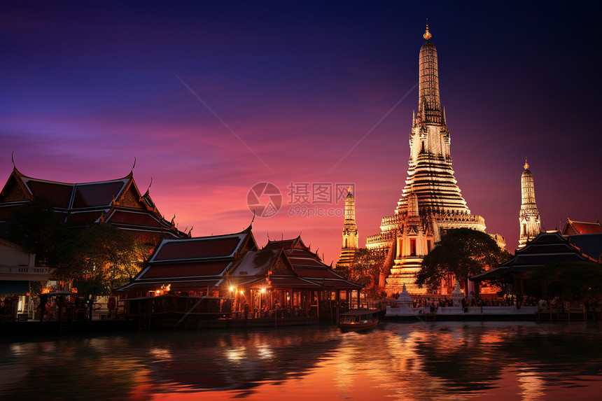 夜幕下的泰国建筑景观图片