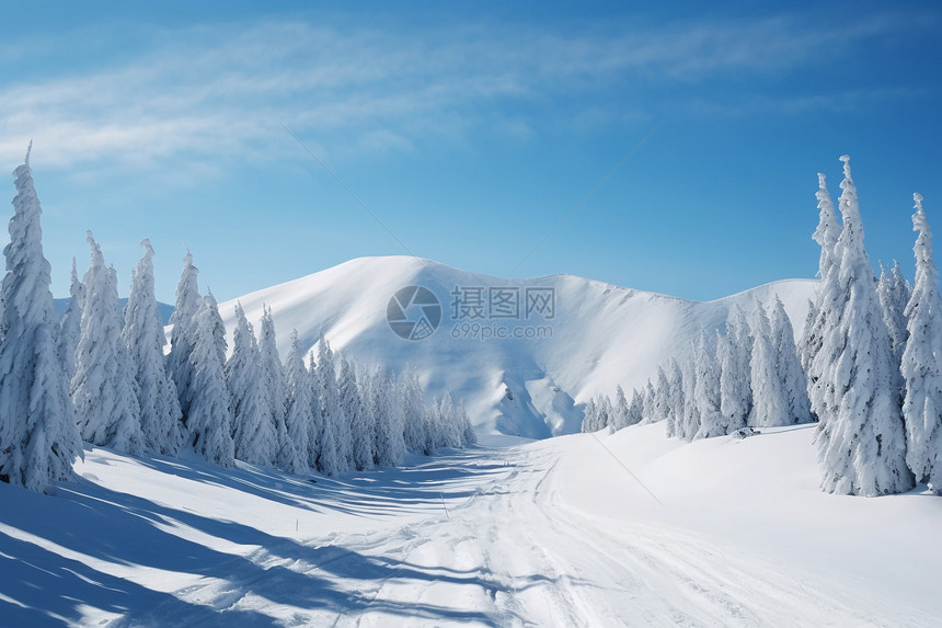 冬日山巅初雪图片